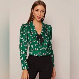 Zara Green Dog Patterned Blouse